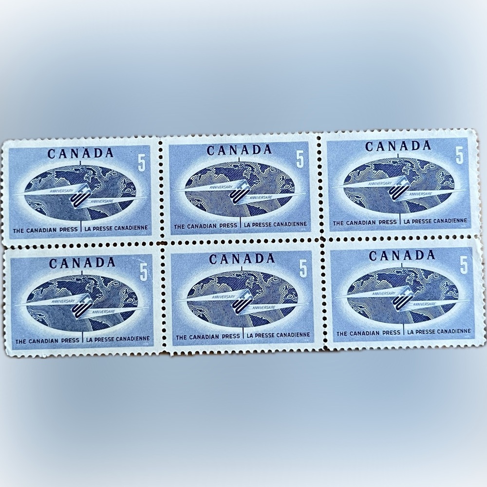 🎈4/$20 - #473 CANADA “The Canadian Press” 5¢ 6-Stamp Block.